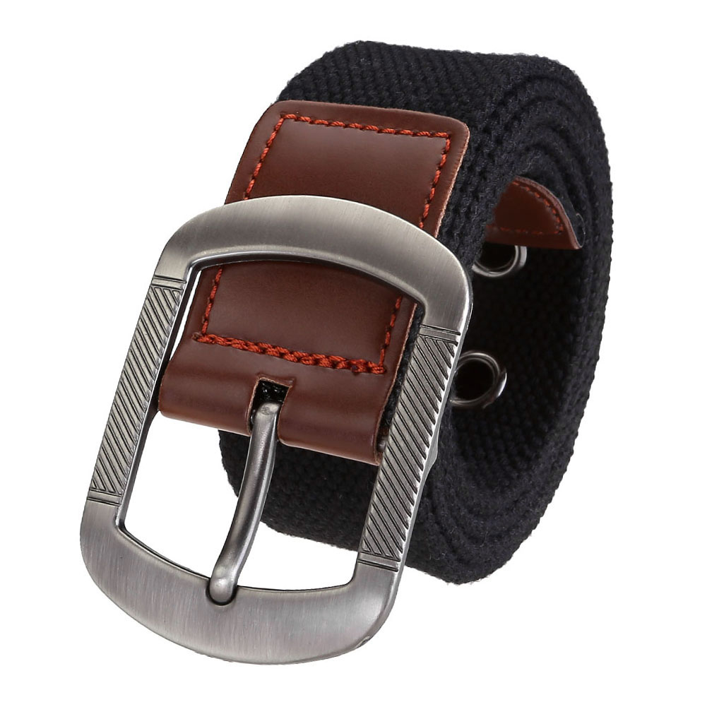 Ayliss Army Style Pin Buckle Thicken Canvas Belt Men Waistband Black